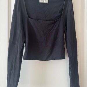 Babaton Black Contour Long-Sleeve Square Neck Top